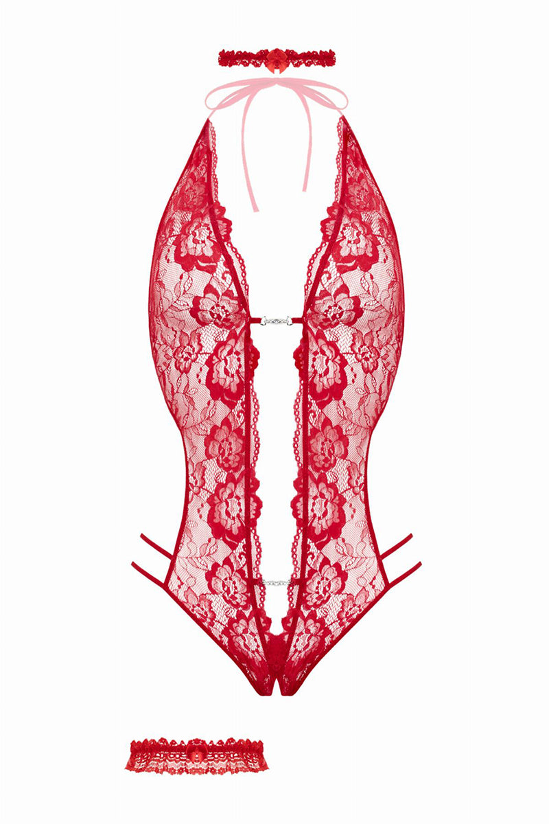 Ensemble body ouvert Renee rouge - Christine